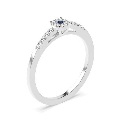 4 Prong Round Accented cluster Blue Sapphire Engagement Rings