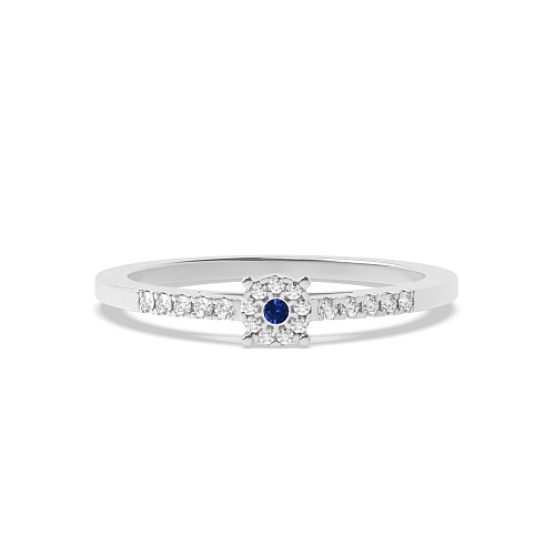 4 Prong Round Accented cluster Blue Sapphire Engagement Rings