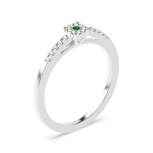 4 Prong Round Accented cluster Emerald Halo Engagement Rings