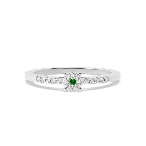 4 Prong Round Accented cluster Emerald Halo Engagement Rings