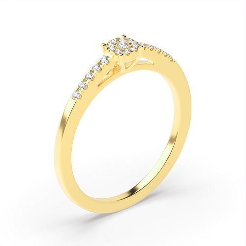 4 Prong Round Yellow Gold Accented cluster Illusion Set Engagement Rings