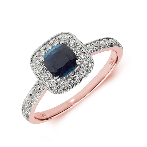 4 Prong Cushion Rose Gold Milligrain halo diamond and Naturally Mined Diamond Engagement Rings