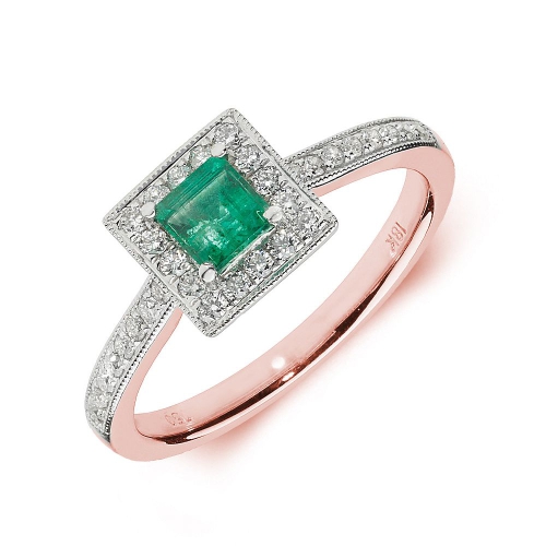 4 Prong Princess Rose Gold Square halo milligrain diamond and Naturally Mined Diamond Engagement Rings