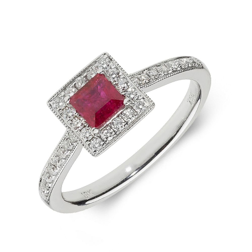 4 Prong Princess White Gold Ruby Gemstone Diamond Ring