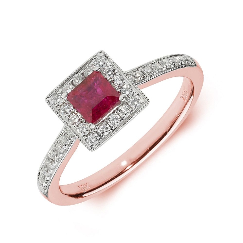 4 Prong Princess Rose Gold Square halo milligrain diamond and Naturally Mined Diamond Engagement Rings