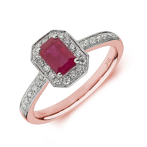 4 Prong Emerald Rose Gold Halo milligrain diamond and Naturally Mined Diamond Gemstone Engagement Rings