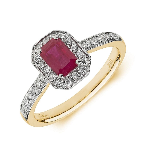 4 Prong Emerald Yellow Gold Halo milligrain diamond and Naturally Mined Diamond Gemstone Engagement Rings