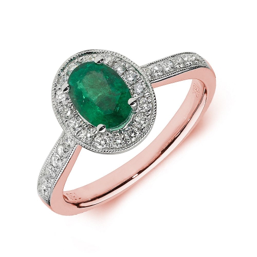4 Prong Oval Rose Gold Halo milligrain diamond and Naturally Mined Diamond Engagement Rings
