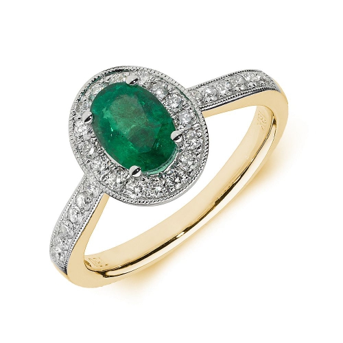 4 Prong Oval Yellow Gold Halo milligrain diamond and Naturally Mined Diamond Engagement Rings