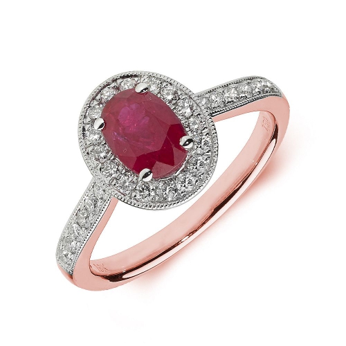 4 Prong Oval Rose Gold Halo milligrain diamond and Naturally Mined Diamond Engagement Rings