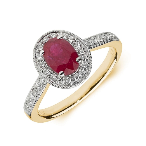 4 Prong Oval Yellow Gold Halo milligrain diamond and Naturally Mined Diamond Engagement Rings