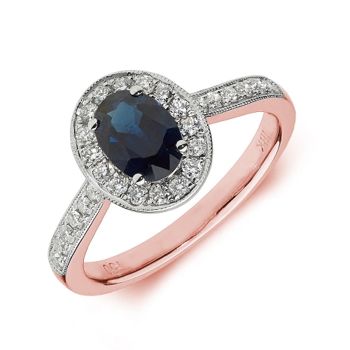 4 Prong Oval Rose Gold Halo milligrain diamond and Naturally Mined Diamond Engagement Rings