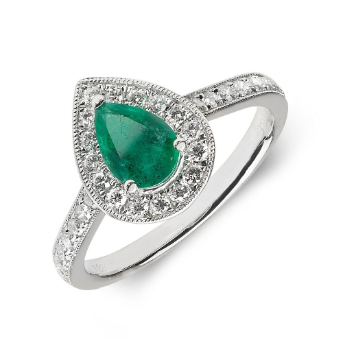 4 Prong Pear Emerald Gemstone Diamond Rings