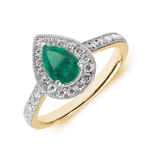 Prong Pear Yellow Gold Halo milligrain diamond and Naturally Mined Diamond Engagement Rings