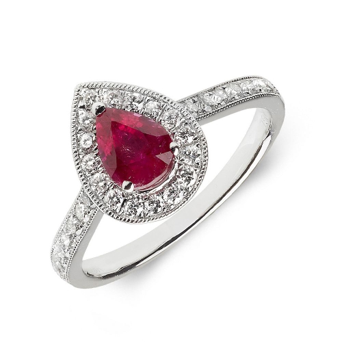 4 Prong Pear Ruby Gemstone Diamond Rings