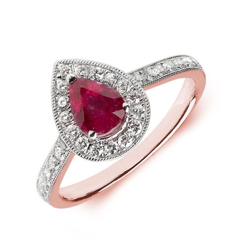 Prong Pear Rose Gold Halo milligrain diamond and Naturally Mined Diamond Engagement Rings