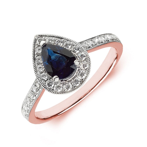 Prong Pear Rose Gold Halo milligrain diamond and Naturally Mined Diamond Gemstone Engagement Rings