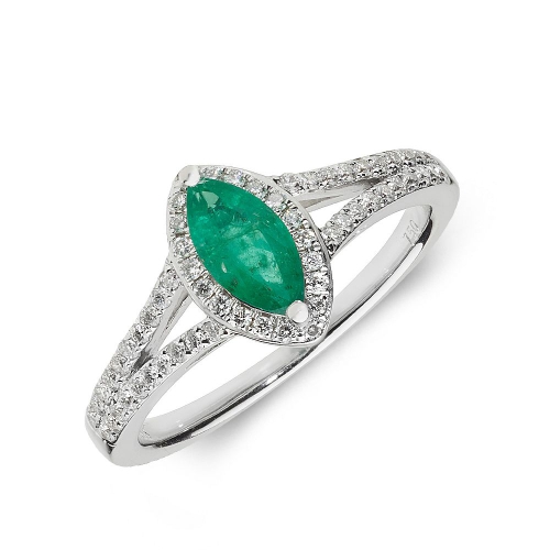 Gemstone Ring With 0.5ct Marquise Shape Emerald and Diamonds