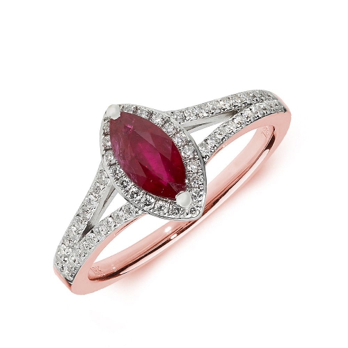 4 Prong Marquise Rose Gold Split shoulder halo milligrain diamond and Naturally Mined Diamond Engagement Rings