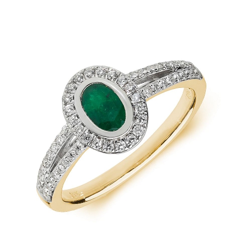 Bezel Setting Oval Yellow Gold Split shoulder halo milligrain diamond and Naturally Mined Diamond Engagement Rings