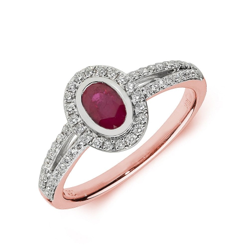 Bezel Setting Oval Rose Gold Split shoulder halo milligrain diamond and Naturally Mined Diamond Engagement Rings