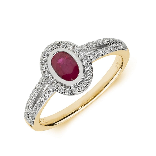 Bezel Setting Oval Yellow Gold Split shoulder halo milligrain diamond and Naturally Mined Diamond Engagement Rings