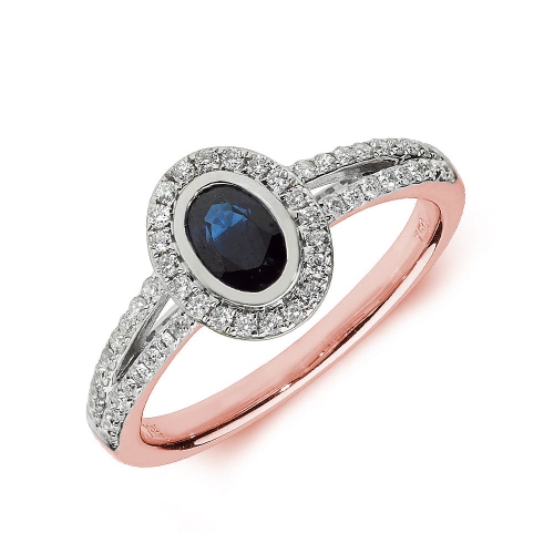 Bezel Setting Oval Rose Gold Split shoulder halo milligrain diamond and Naturally Mined Diamond Engagement Rings