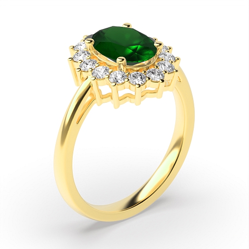 4 Prong Oval Yellow Gold Halo flower style diamond and Lab Grown Diamond Gemstone Engagement Rings