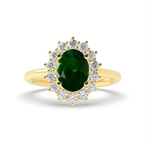 4 Prong Oval Yellow Gold Halo flower style diamond and Lab Grown Diamond Gemstone Engagement Rings