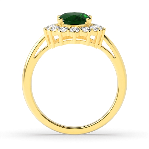 4 Prong Oval Yellow Gold Halo flower style diamond and Lab Grown Diamond Gemstone Engagement Rings