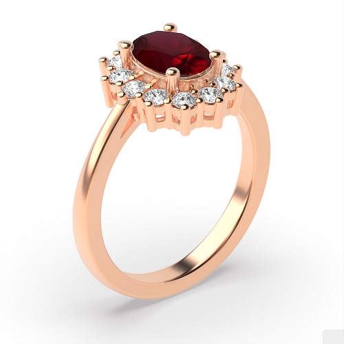 4 Prong Oval Rose Gold Halo flower style diamond and Naturally Mined Diamond Gemstone Engagement Rings