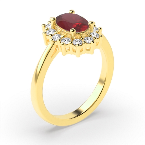 4 Prong Oval Yellow Gold Halo flower style diamond and Naturally Mined Diamond Gemstone Engagement Rings