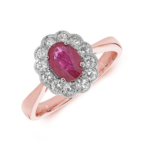 4 Prong Oval Rose Gold Tappered shank halo diamond and Naturally Mined Diamond Engagement Rings