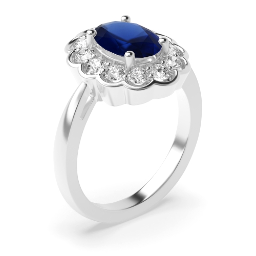 4 Prong Oval Platinum Blue Sapphire Gemstone Engagement Rings