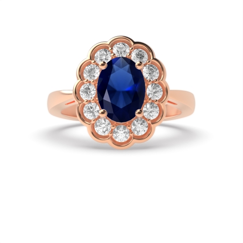 4 Prong Oval Rose Gold Tappered shank halo diamond and Lab Grown Diamond Gemstone Engagement Rings