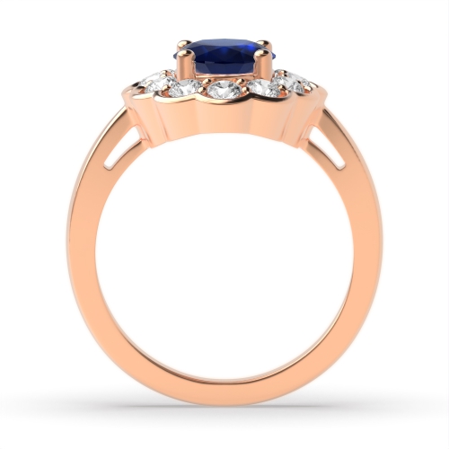 4 Prong Oval Rose Gold Tappered shank halo diamond and Lab Grown Diamond Gemstone Engagement Rings