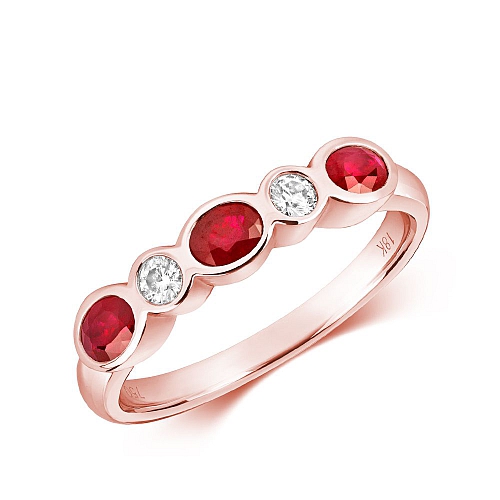Bezel Setting Oval Rose Gold 5 stone round diamond and Lab Grown Diamond Rings