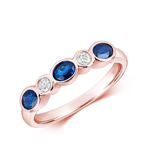 Bezel Setting Oval Rose Gold 5 stone round diamond and Lab Grown Diamond Rings