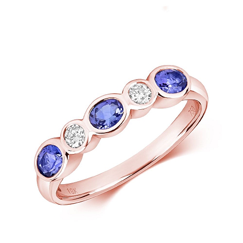Bezel Setting Oval Rose Gold 5 stone round diamond and Lab Grown Diamond Rings