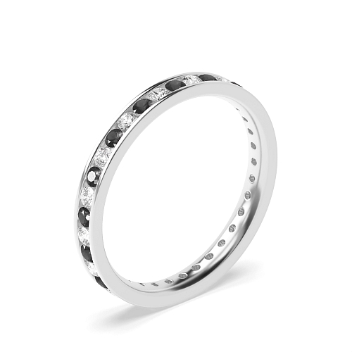 Channel Setting Round And white alternate Black Eternity Diamond Rings