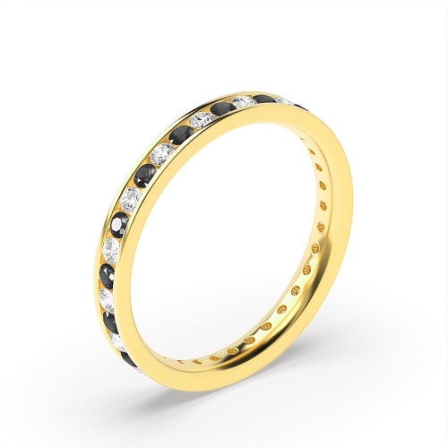 Channel Setting Round Yellow Gold And white alternate Lab Grown Diamond Rings