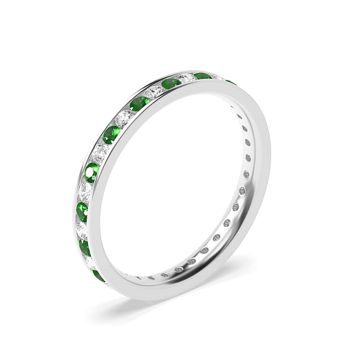 Channel Setting Round And diamond Emerald Diamond Rings