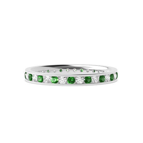 Channel Setting Round And diamond Emerald Diamond Rings
