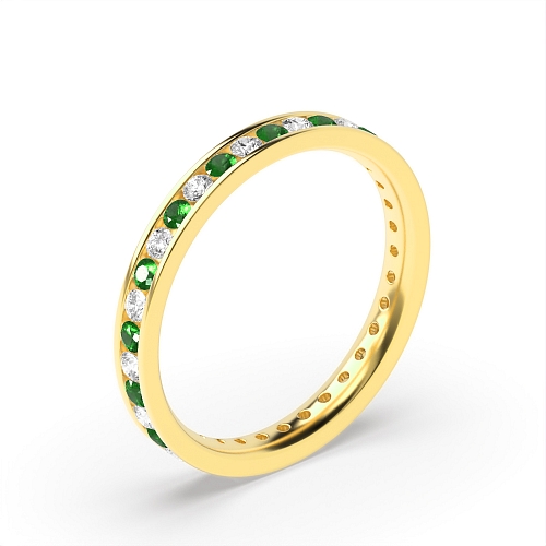 Channel Setting Round Yellow Gold And diamond Lab Grown Diamond Rings