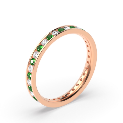        Channel Setting Full Eternity Diamond And Gemstone Emerald Rings