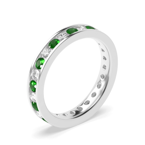 Channel Setting Round Silver Emerald Full Eternity Diamond Rings