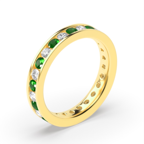 Channel Setting Full Eternity Diamond And Gemstone Emerald Rings