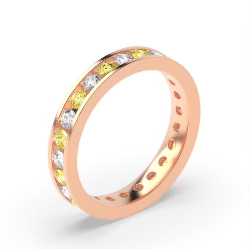 Channel Setting Round Rose Gold With alternate colored lab Eternity Diamond Rings