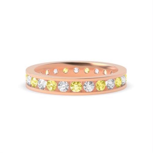 Channel Setting Round Rose Gold With alternate colored lab Eternity Diamond Rings