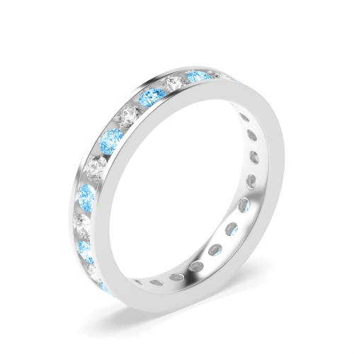 Channel Setting Round With alternate colored lab Blue Lab Grown Diamond Rings